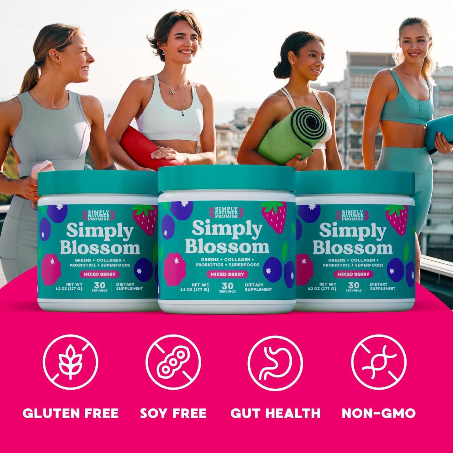 Women's Daily Greens & Superfood Powder with Collagen, Probiotics, & Bloating Relief - Simply Nature's Promise - 2 Month Supply