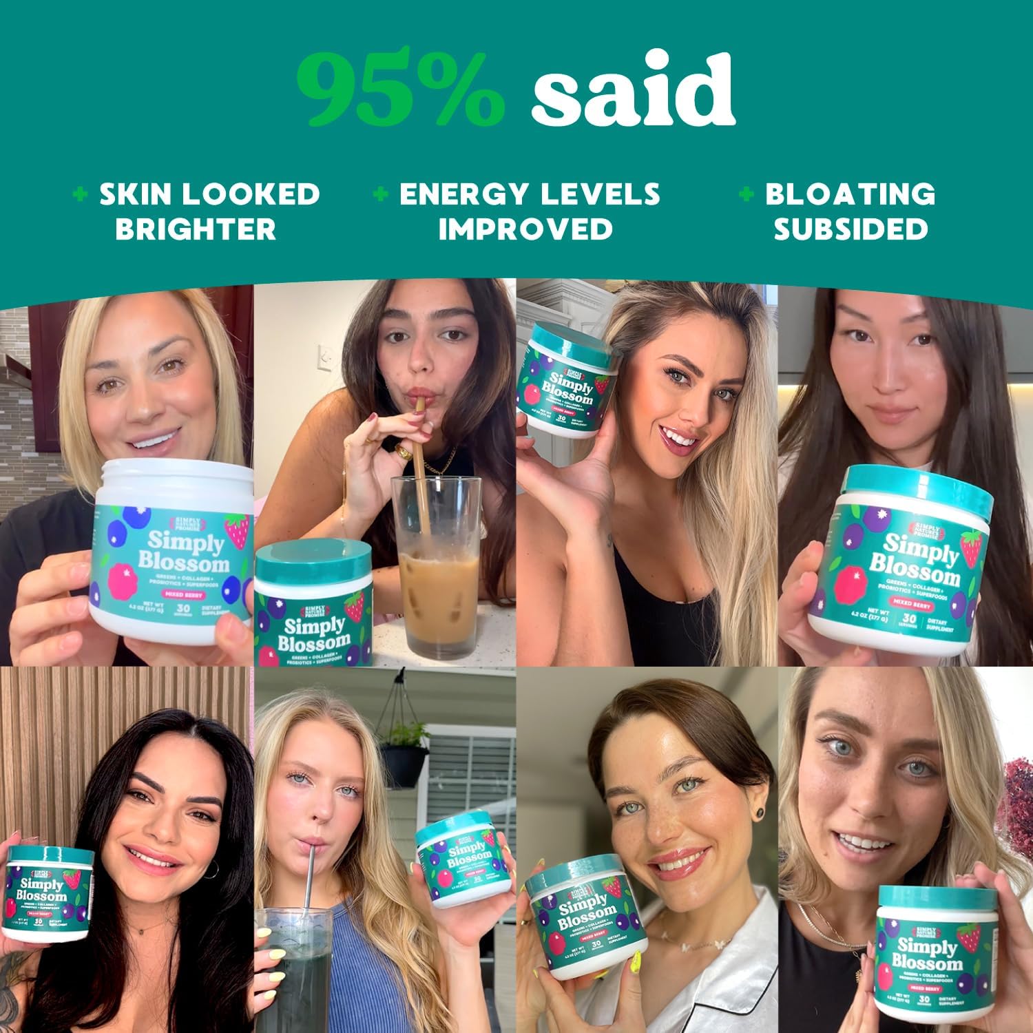 Women's Daily Greens & Superfood Powder with Collagen, Probiotics, & Bloating Relief - Simply Nature's Promise - 2 Month Supply