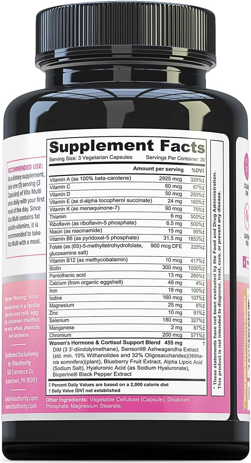 Women's Daily Multi-Vitamin with DIM, Iodine, Ashwagandha for Youthful Complexion - 30 Day Supply