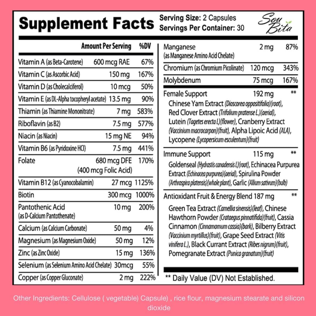 Women's Daily Multivitamin - Supports Energy, Immunity, Mood, Hair & Skin - Includes Vitamins A, B12, C, D, E, Zinc, Calcium - Vegetable Capsules - BoostGo Australia