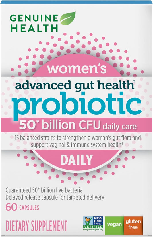 Women's Daily Probiotic for Healthy Digestion, Gut, Vaginal & Skin Health - Multi-Strain Formula (60 Count)
