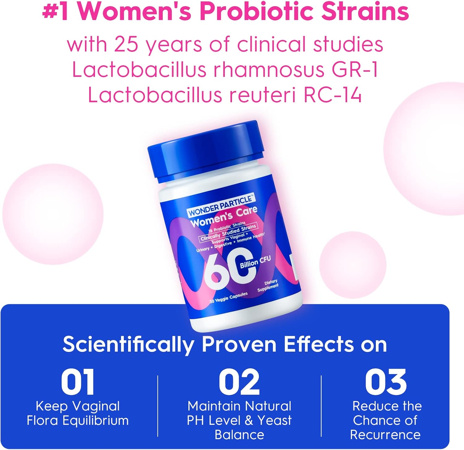 Women's Daily Probiotic with Prebiotics, Cranberry & 18 Strains - 60 Billion CFU for Digestive, Vaginal, & UTI Health - Non-GMO - 30ct