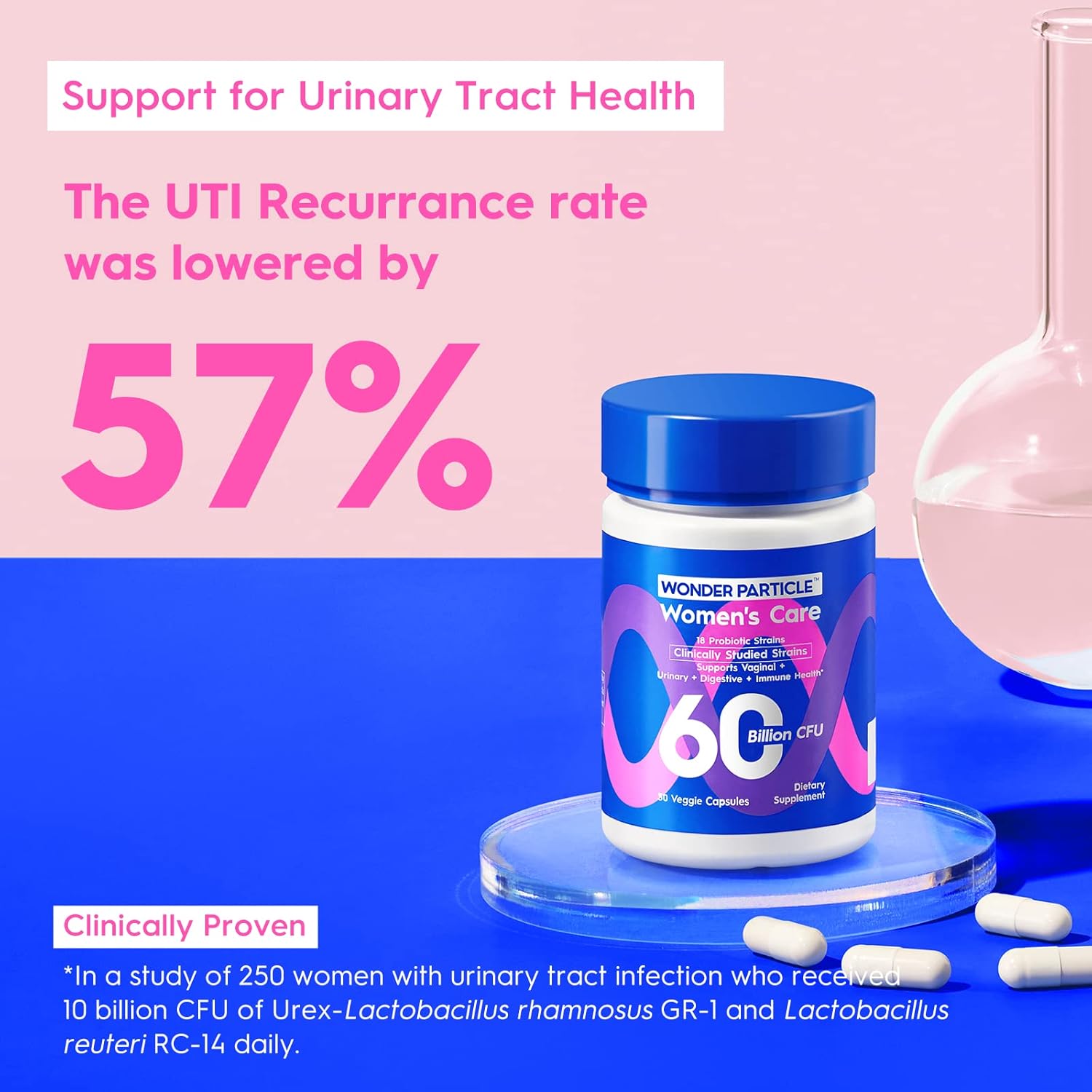 Women's Daily Probiotic with Prebiotics, Cranberry & 18 Strains - 60 Billion CFU for Digestive, Vaginal, & UTI Health - Non-GMO - 30ct