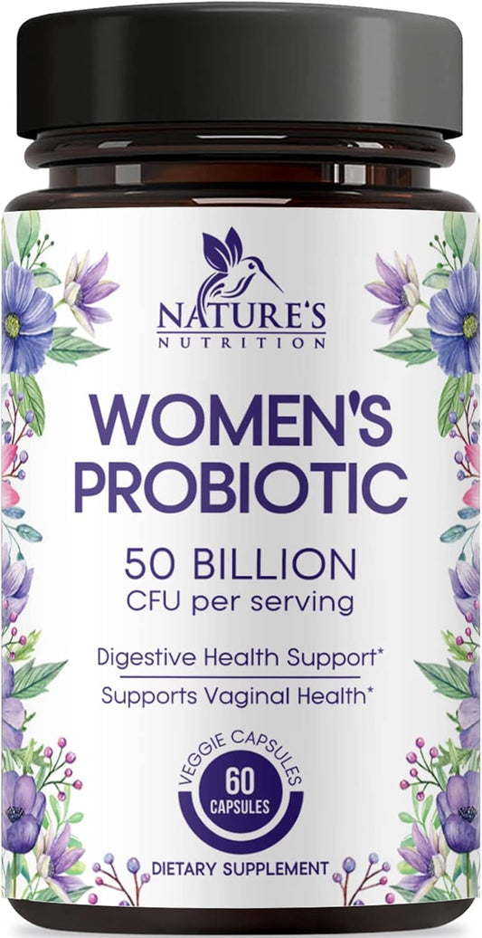 Women's Digestive Health Probiotic Supplement - 50 Billion CFU for Vaginal pH, Gut & Immune Support - 60 Capsules