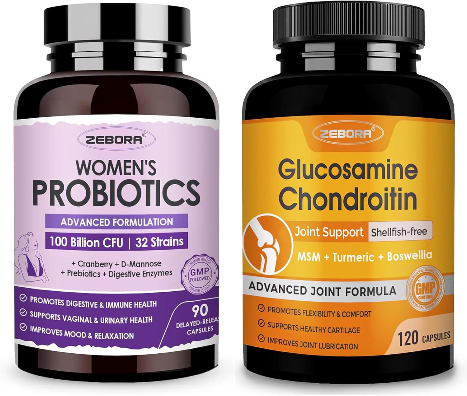 Women's Digestive Health Probiotics with Glucosamine Chondroitin MSM - 100 Billion CFU + 1500mg Glucosamine - Daily Support