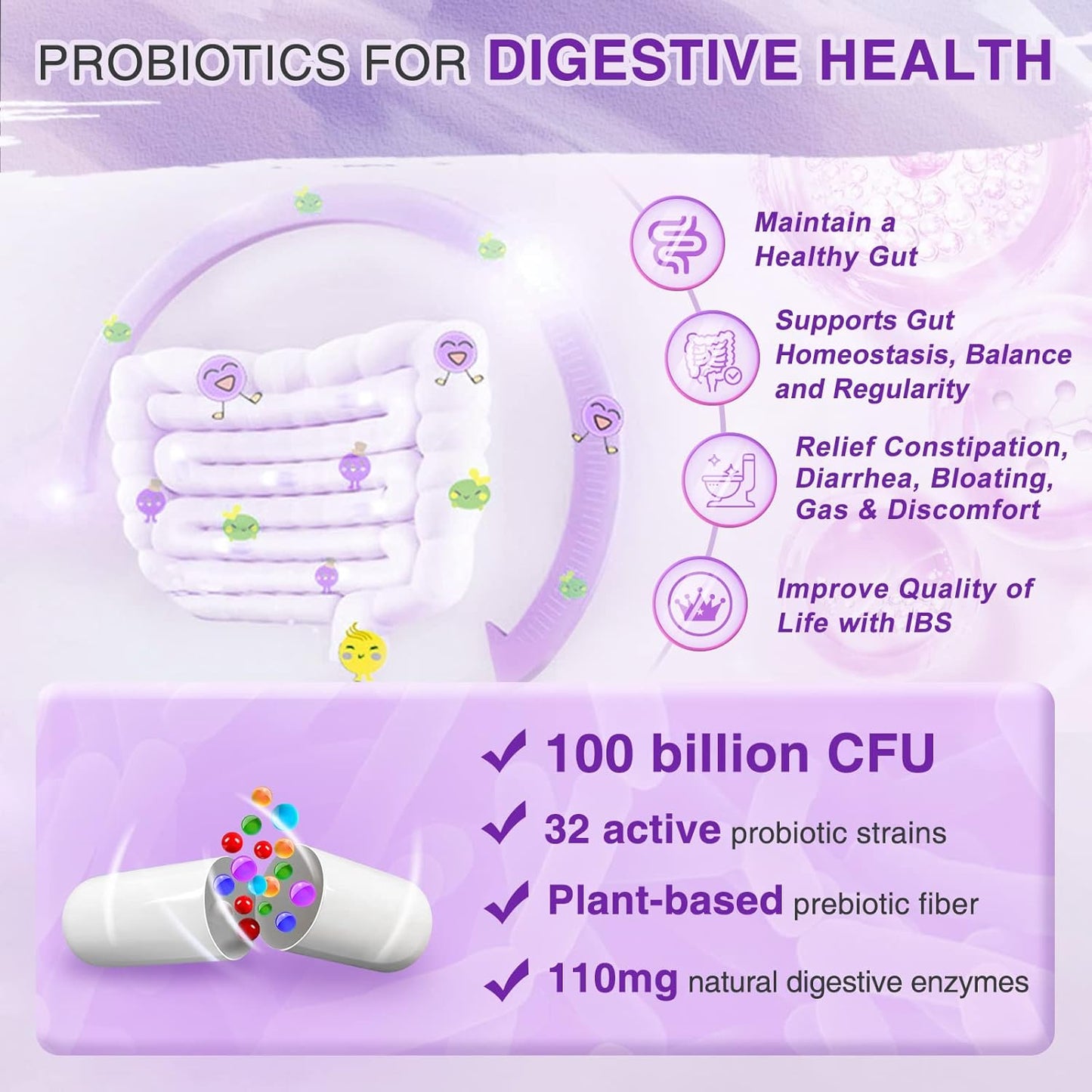 Women's Digestive Health Probiotics with Glucosamine Chondroitin MSM - 100 Billion CFU + 1500mg Glucosamine - Daily Support