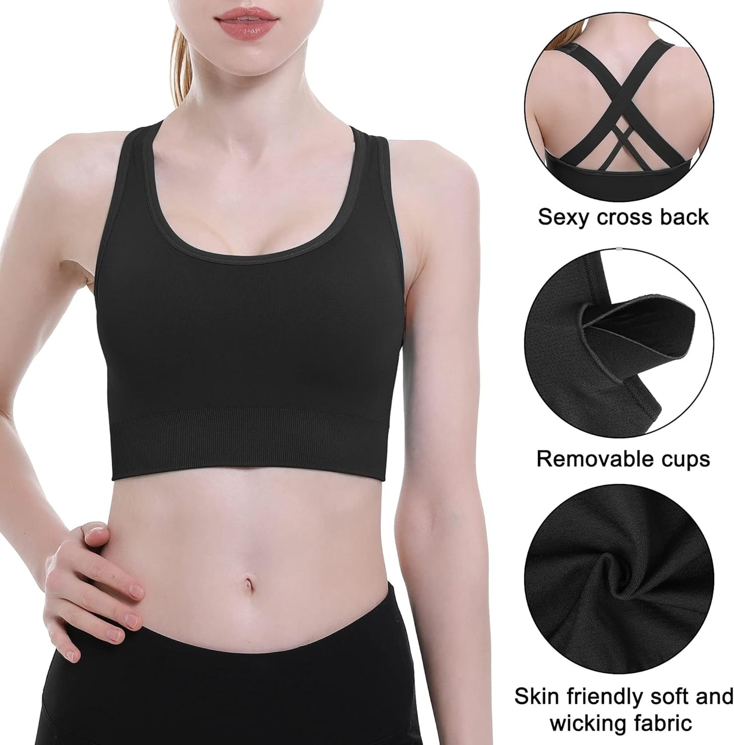 Women's Double Couple Padded High Impact Sports Bras with Seamless Criss Cross Back - Ideal for Workouts and Gym Activities