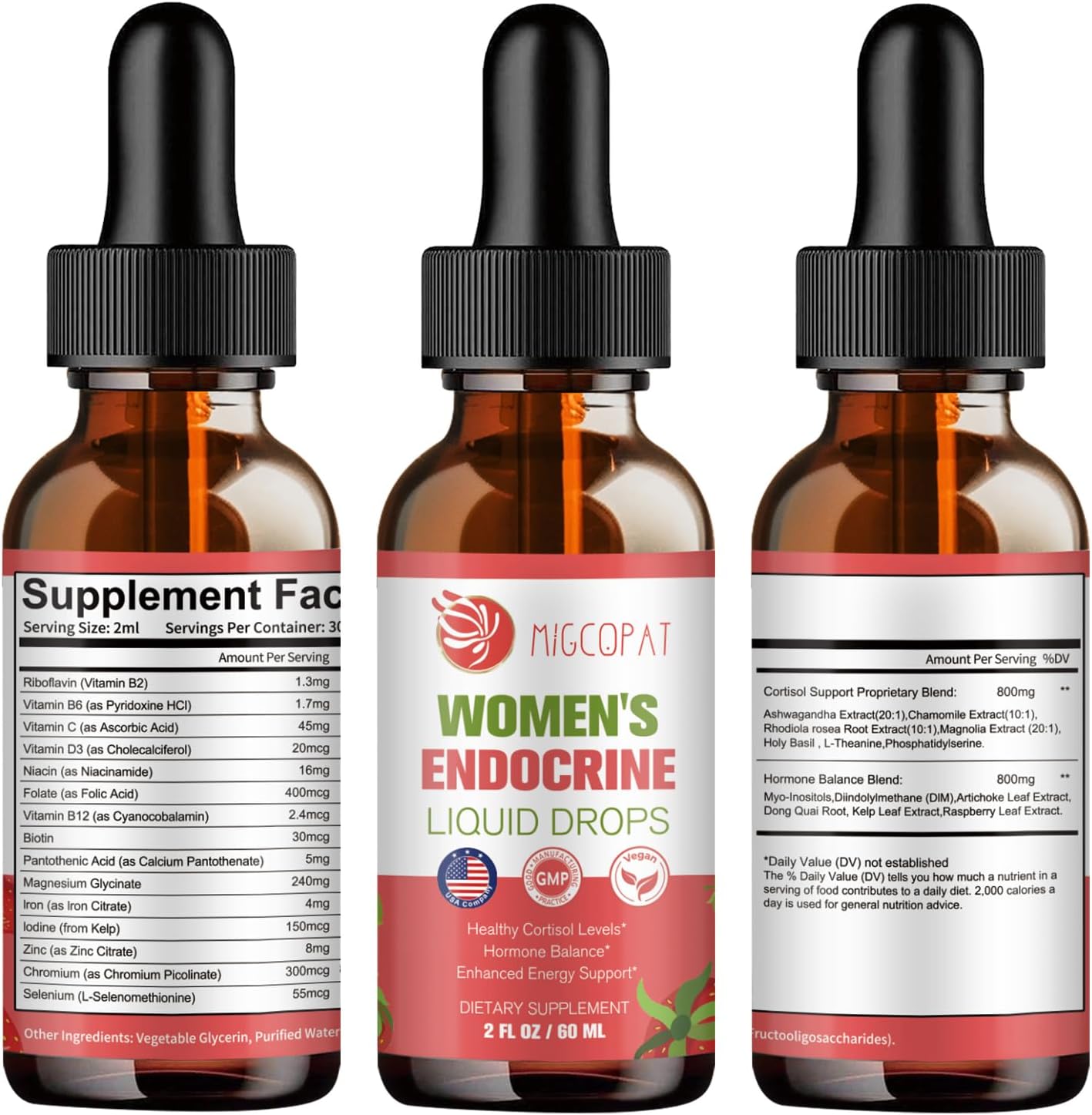 Women's Endocrine Support Liquid Drops - Supports Healthy Cortisol, Hormonal Balance, Gut Health, Mood, and Sleep - Multivitamin with Inositols, Rhodiola, DIM - Migcopat - BoostGo Australia