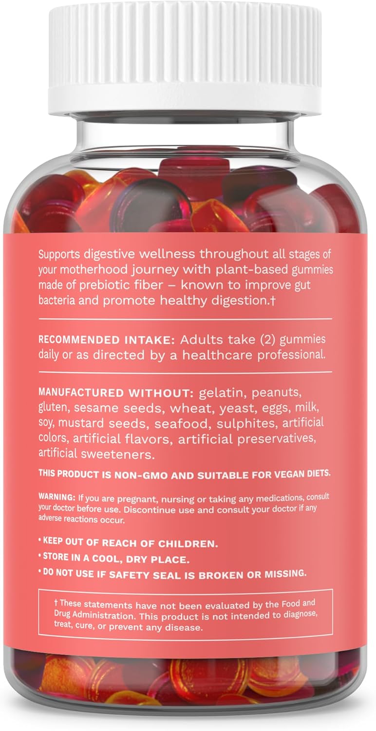 Women's Fiber Gummies for Pregnancy & Digestive Health, Plant-Based Prebiotic Fiber, Sugar-Free, Mixed Fruit Flavor - 60 Count