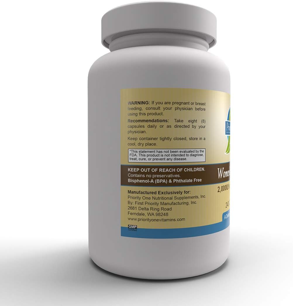 Women's Formula Multivitamin & Mineral Supplement - Priority One Vitamins, 240 Capsules, Promotes Healthy Reproductive System, No Iron.