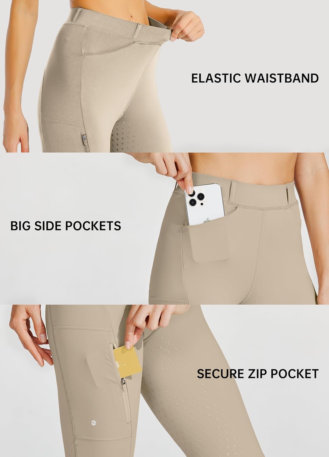 Women's Full Seat Silicone Breeches with Zipped Pocket for Horseback Riding