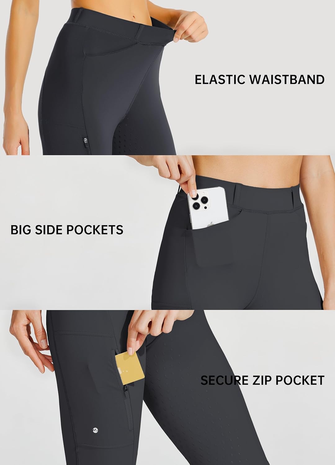 Women's Full Seat Silicone Breeches with Zipped Pocket for Horseback Riding