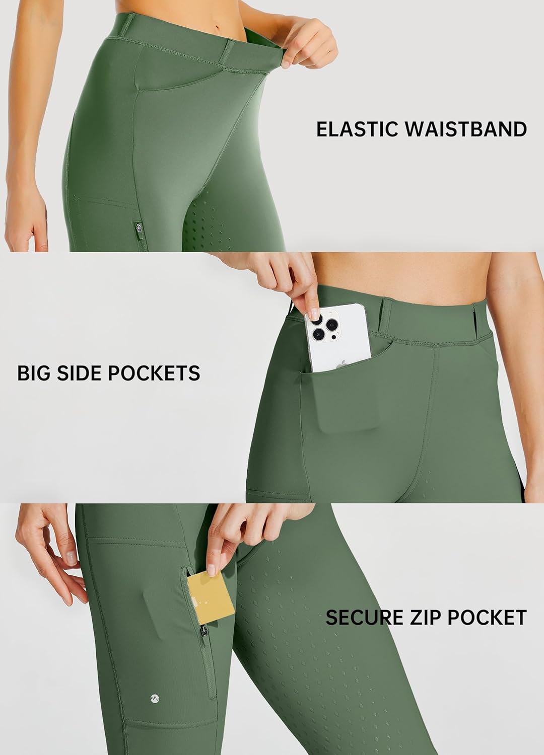 Women's Full Seat Silicone Riding Pants with Zipped Pocket for Equestrian Horseback Riding