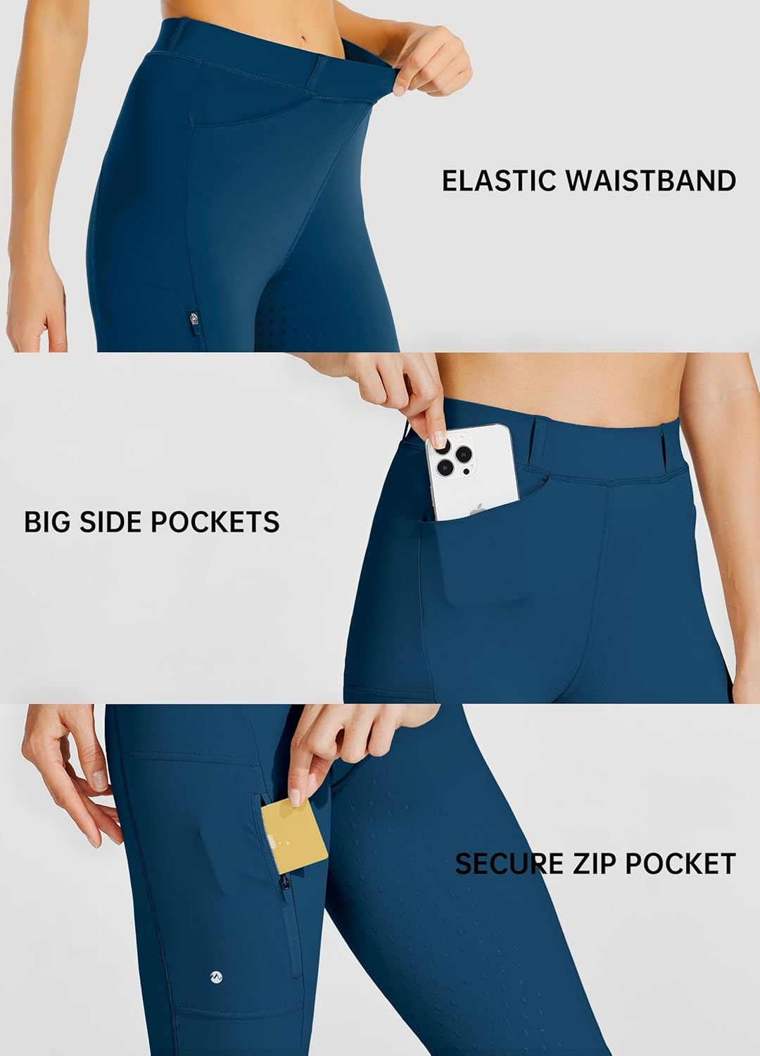 Women's Full Seat Silicone Riding Pants with Zipped Pocket for Equestrian Horseback Riding