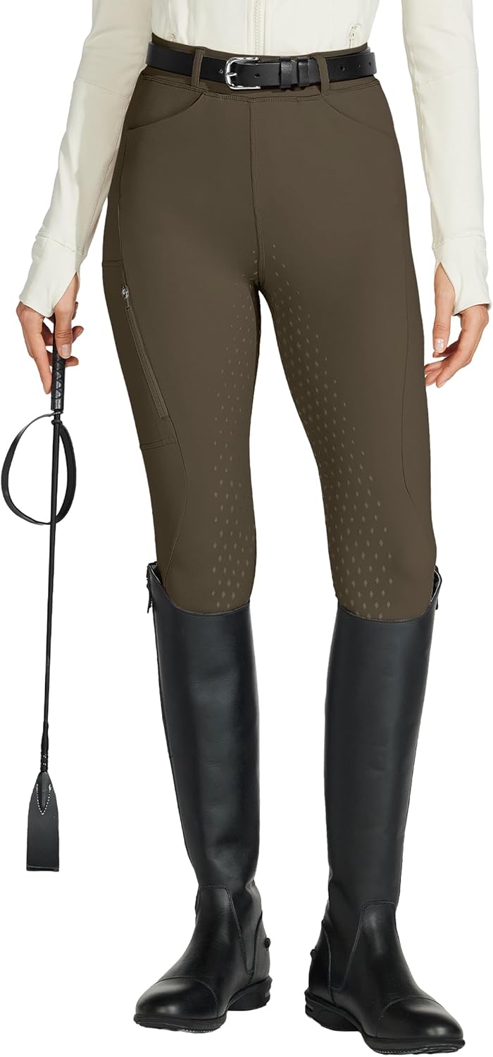 Women's Full Seat Silicone Riding Pants with Zippered Pocket - Equestrian Breeches for Horseback Riding