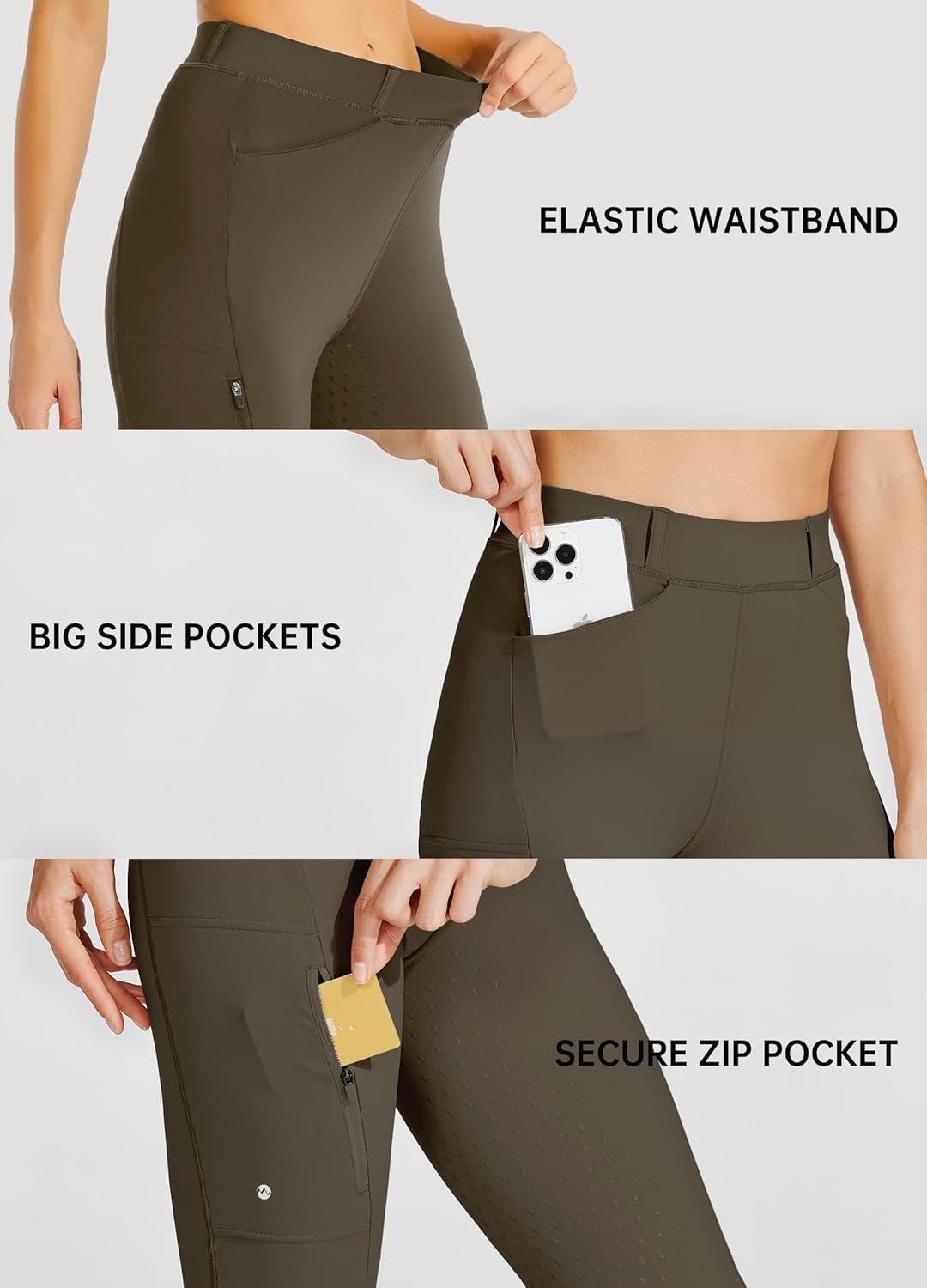 Women's Full Seat Silicone Riding Pants with Zippered Pocket - Equestrian Breeches for Horseback Riding