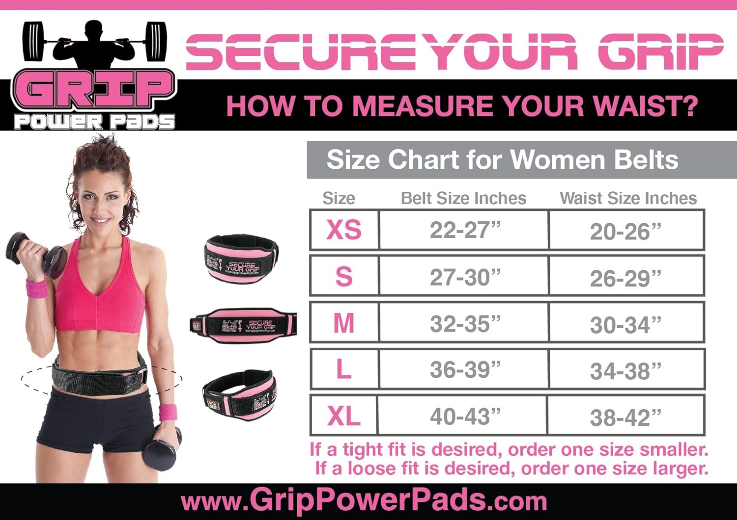 Women's Grip Power Pads Weightlifting PRO Belt - 5" Wide Back Support for Olympic Lifting, Bodybuilding, and Squats