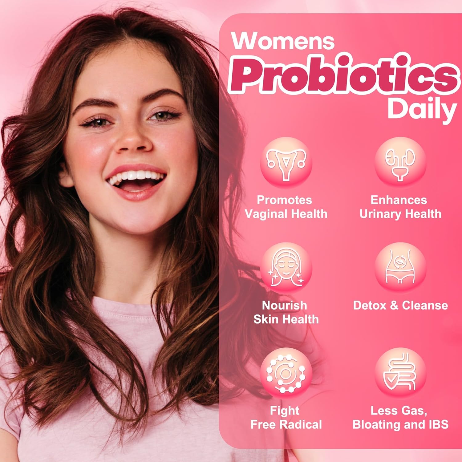 Women's Gut Health Probiotics: 100 Billion CFUs, Prebiotics, Digestive Enzymes, Vaginal Probiotics with Cranberry, D-Mannose, pH Balance - 85 Capsules