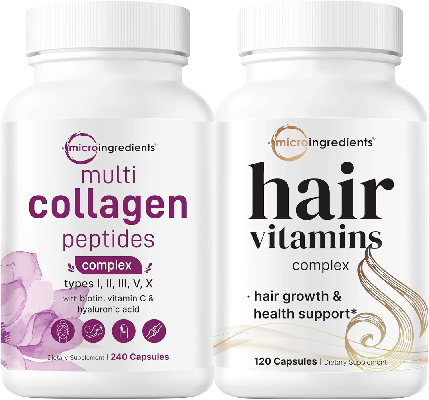 Women's Hair Growth Bundle: Multi Collagen Complex & Hair Vitamins Capsules | Grass-Fed Peptides | 14-in-1 Support