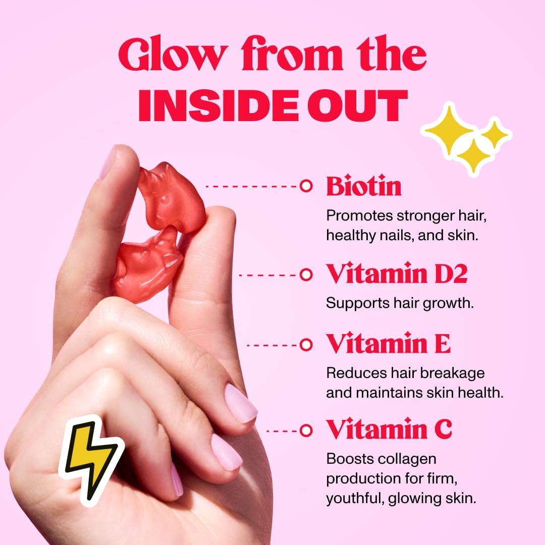Women's Hair Growth Gummies with Biotin - Non-GMO Vegan Hair, Skin, and Nails Vitamins - 60 Gummies