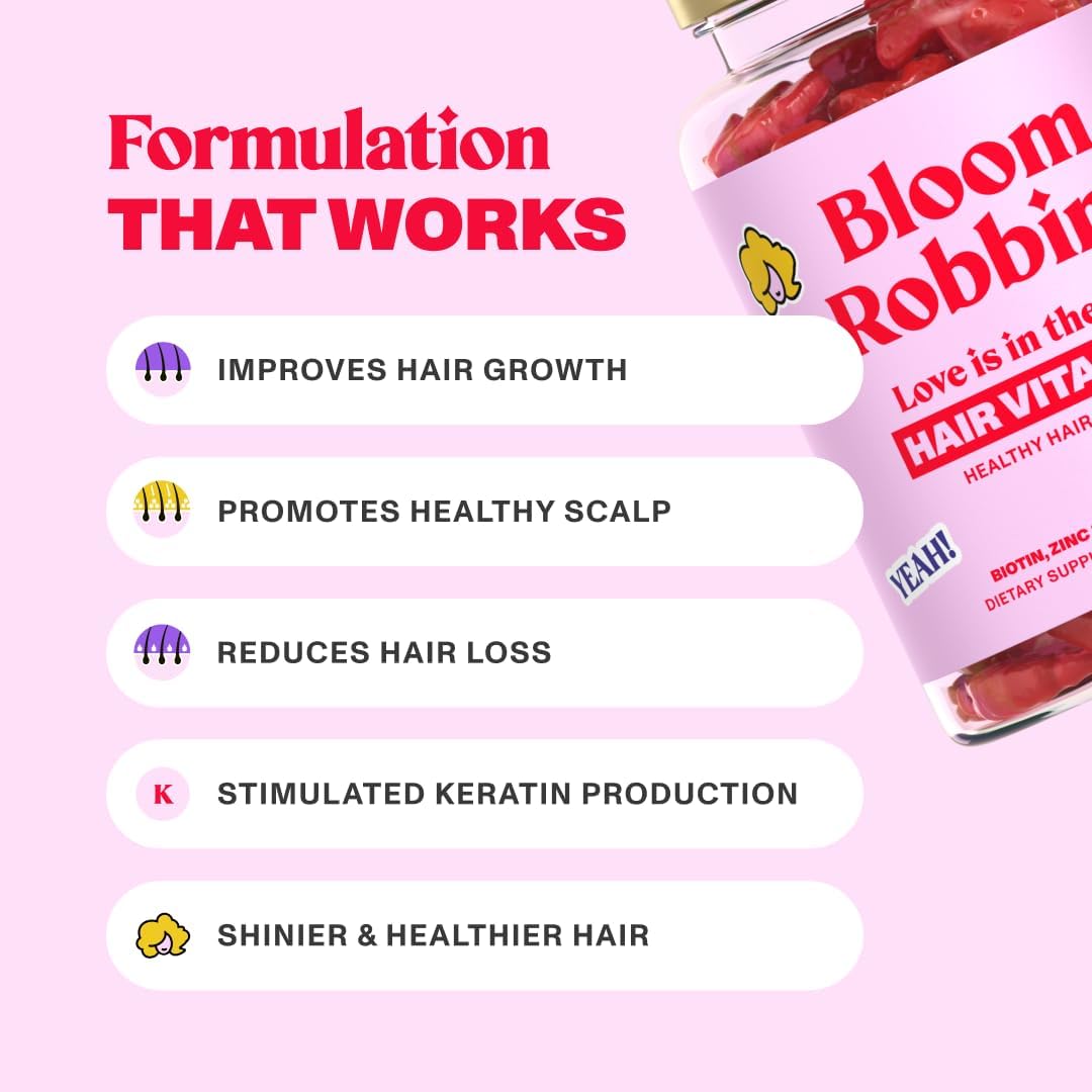 Women's Hair Growth Gummies with Biotin - Non-GMO Vegan Hair, Skin, and Nails Vitamins - 60 Gummies