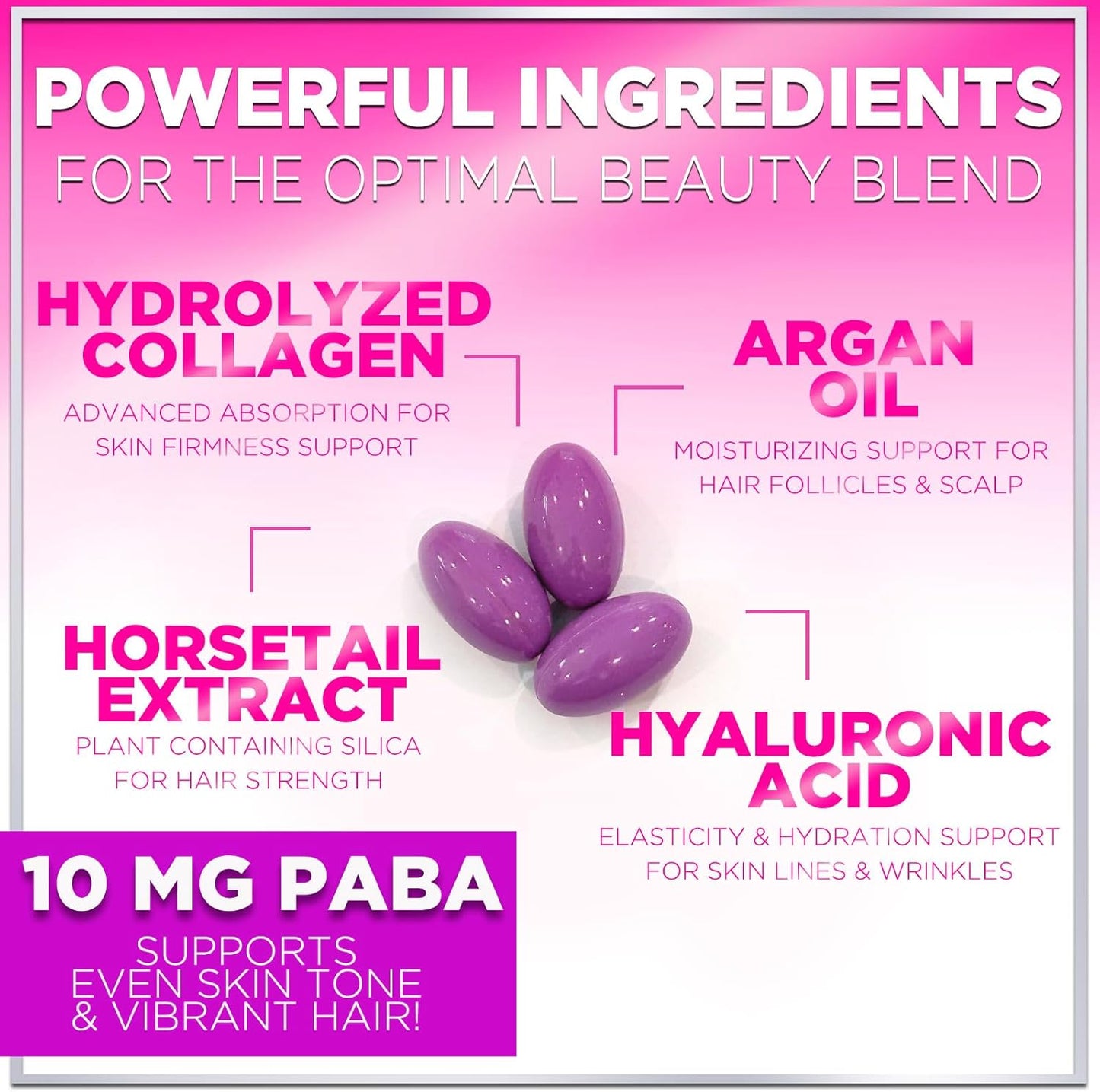Women's Hair Growth Support Supplement with Biotin 5000mcg, Argan Oil, Collagen & Hyaluronic Acid - Hair, Skin & Nails Health - 60 Softgels