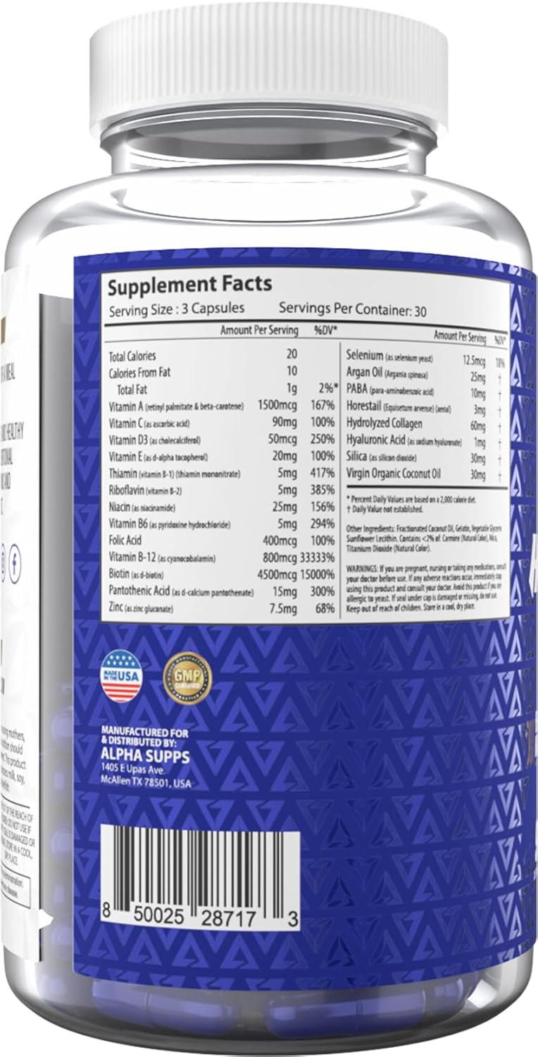 Women's Hair, Skin, and Nails Supplement - Boost HSN Health with Biotin, Collagen, and Vitamins - 90 Capsules for Hair Growth and Skin Radiance