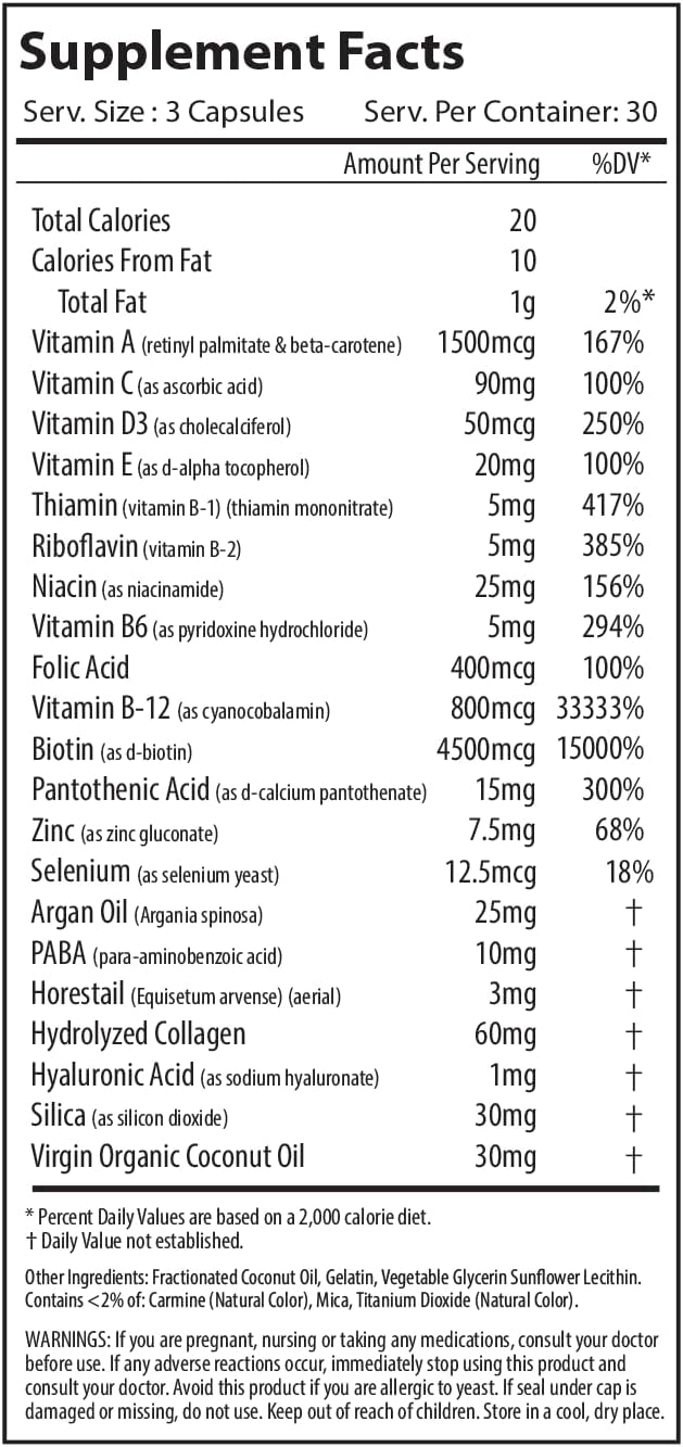 Women's Hair, Skin, and Nails Supplement - Boost HSN Health with Biotin, Collagen, and Vitamins - 90 Capsules for Hair Growth and Skin Radiance