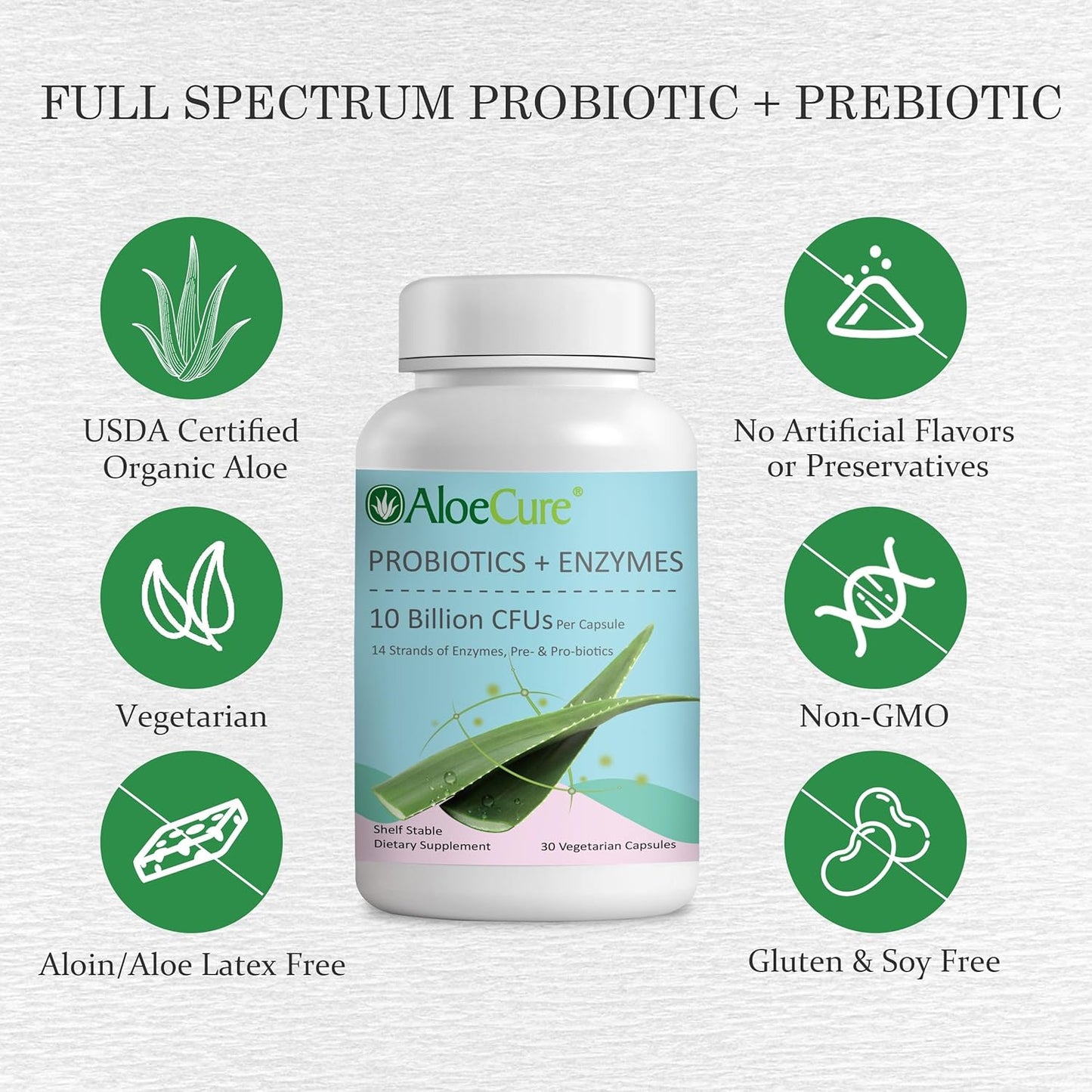 Women's Health Probiotics with 10 Billion CFU, Enzymes, Prebiotics, & Aloe Vera - Full Spectrum Gut Support for Men and Women - 60ct