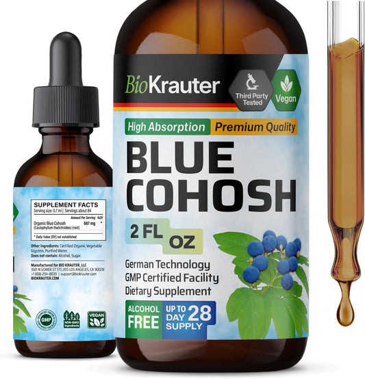 Women's Health Support: Blue Cohosh Tincture - Alcohol & Sugar Free Extract - 2 Fl.Oz.