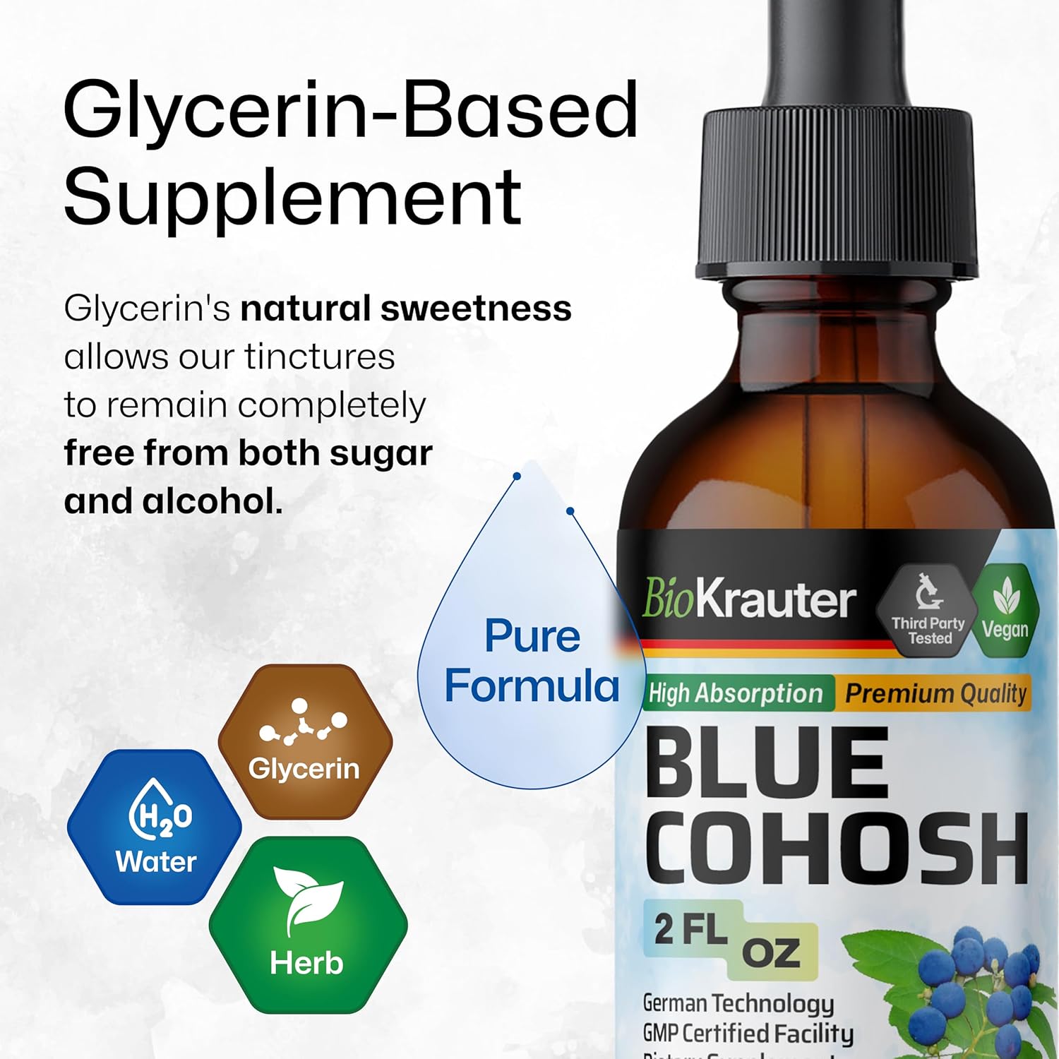 Women's Health Support: Blue Cohosh Tincture - Alcohol & Sugar Free Extract - 2 Fl.Oz.