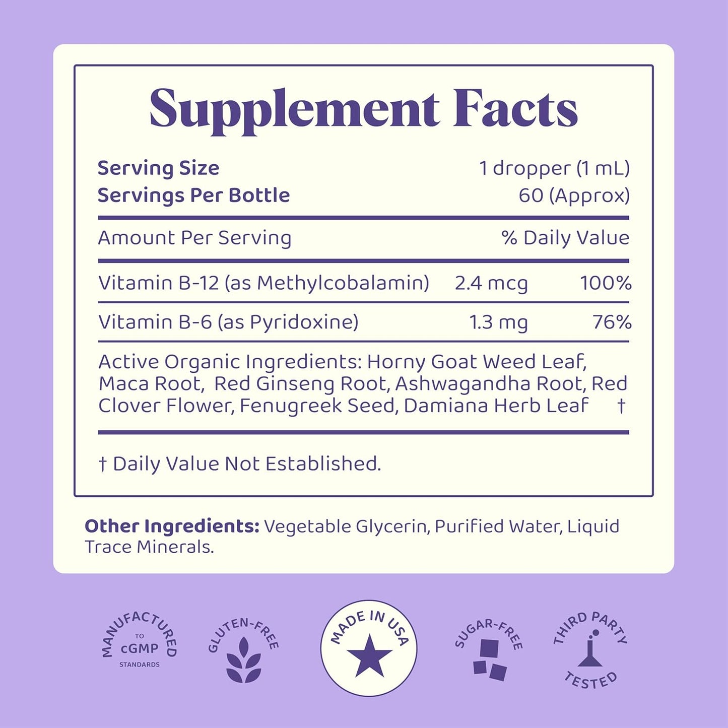 Women's Herbal Libido Support Drops - Horny Goat Weed, Ashwagandha, Maca Root, Fenugreek, Red Ginseng - Wellness & Vitality Formula