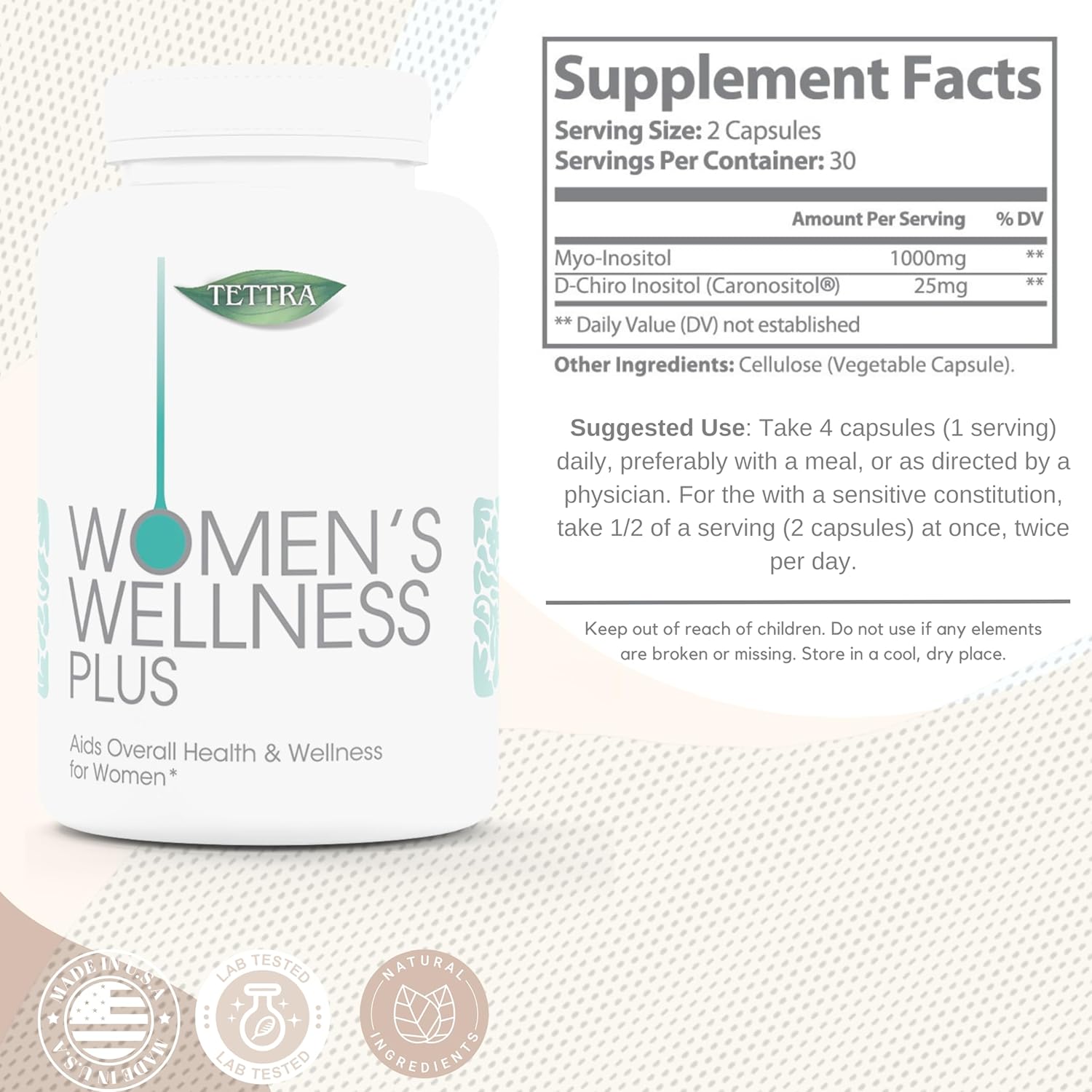Women's Hormonal Balance Support Capsules: Myo-Inositol & D-Chiro Inositol Blend | 30-Day Supply | Healthy Ovarian Function & Vitamin B8 | 60 Capsules