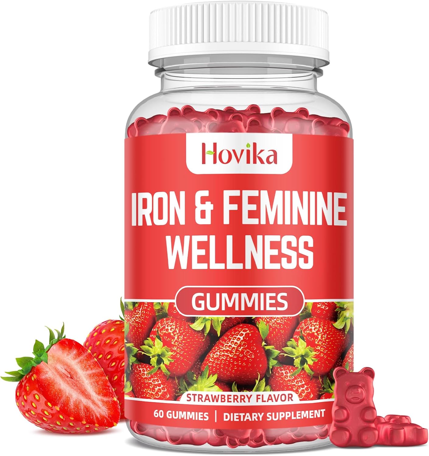 Women's Iron Gummies with Multivitamin - 40mg Iron Supplement for Anemia, Zinc, Selenium, Iodine - Natural PMS Support - Strawberry Flavour - 60 Count