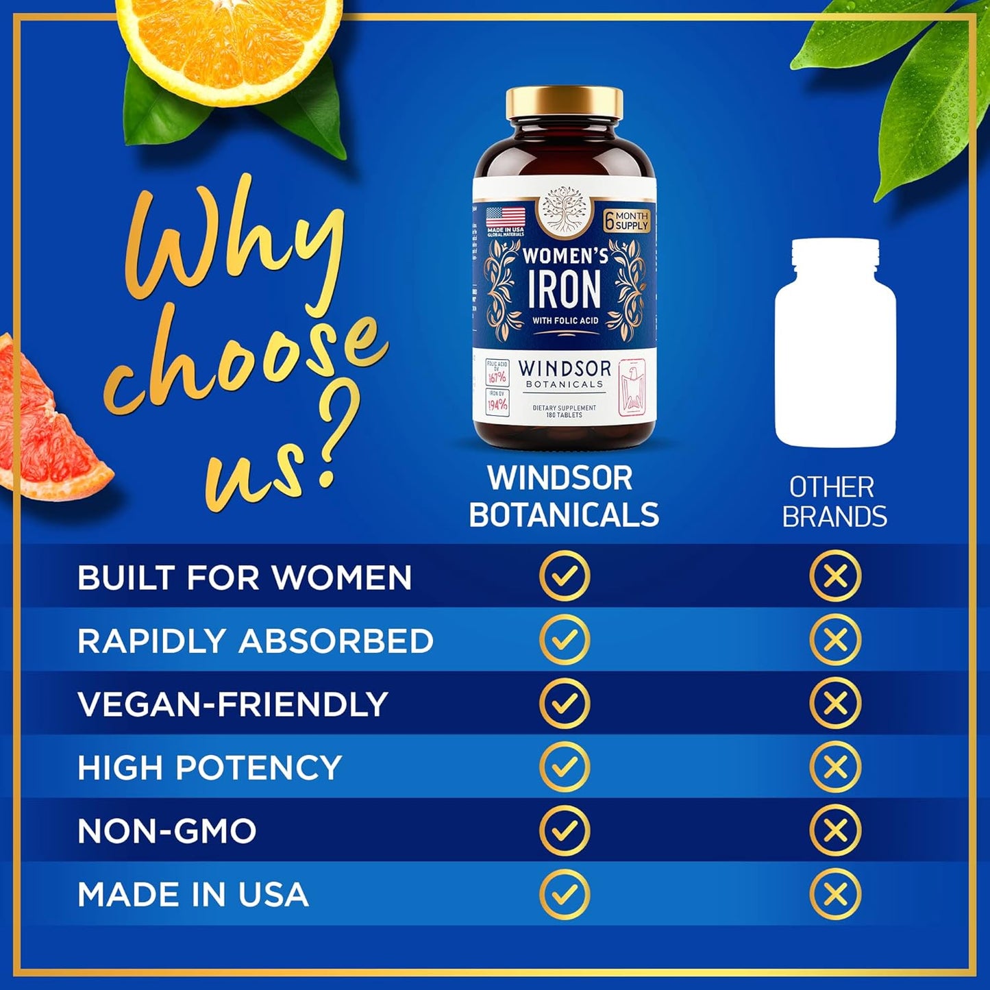 Women's Iron Supplement with Folic Acid - Gentle Iron for Anemia, Period, and Pregnancy Support - 180 Vegan Tablets - BoostGo Australia