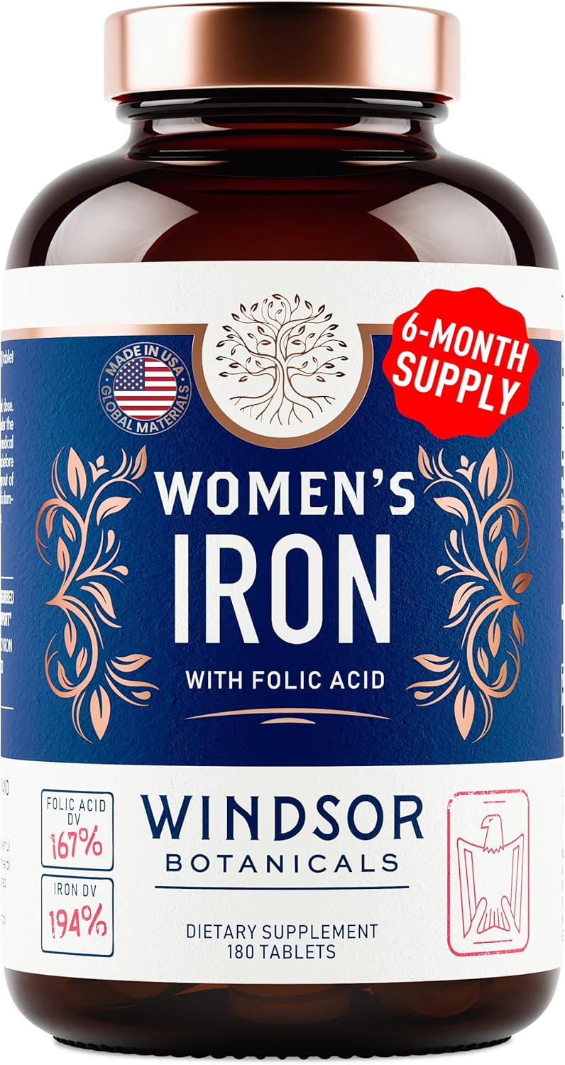 Women's Iron Supplement with Folic Acid - Gentle Iron for Anemia, Period, and Pregnancy Support - 180 Vegan Tablets - BoostGo Australia