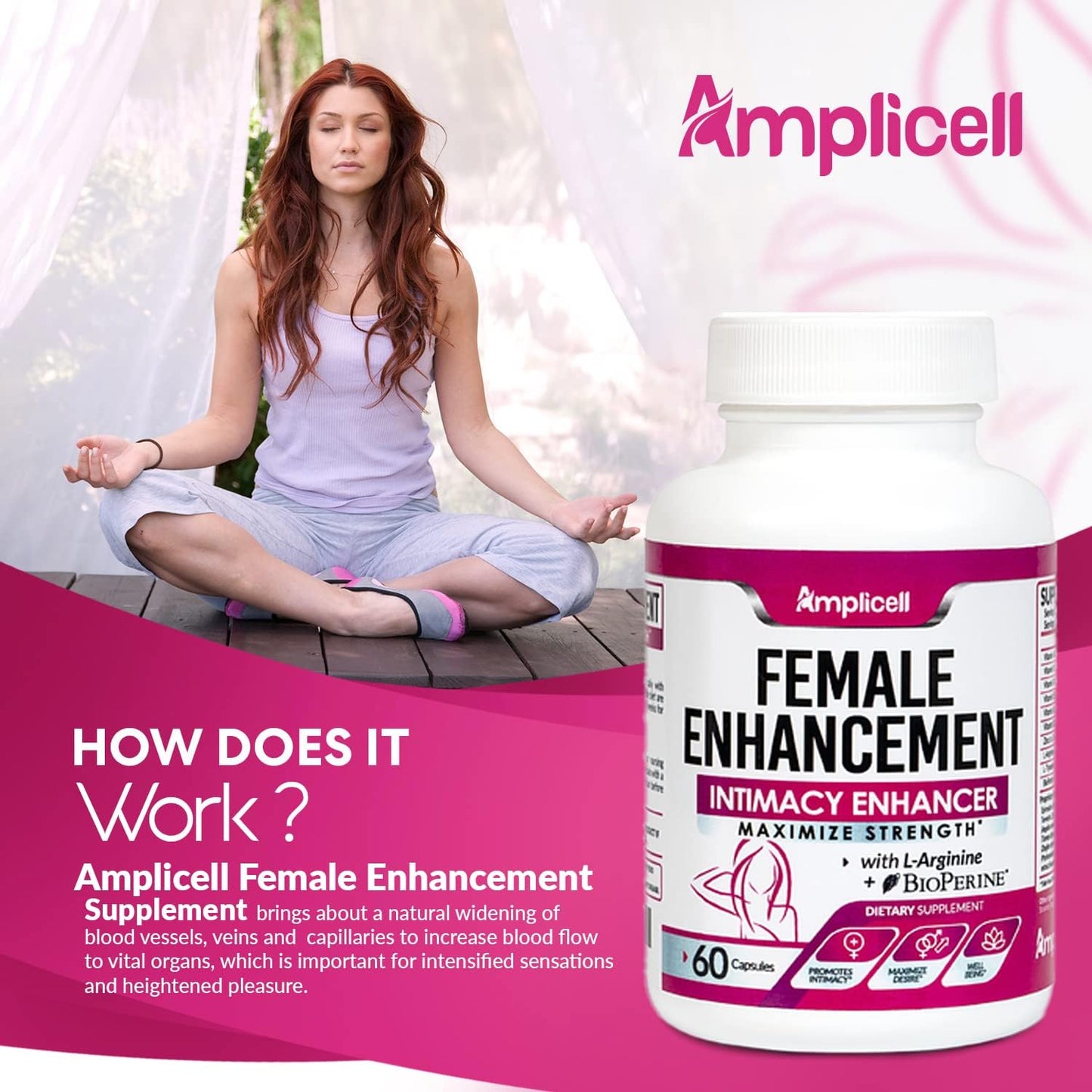 Women's Libido Booster & Multi Collagen Pills - Enhance Hair, Skin & Nails with Hydrolyzed Peptides - AMPLICELL 90Caps