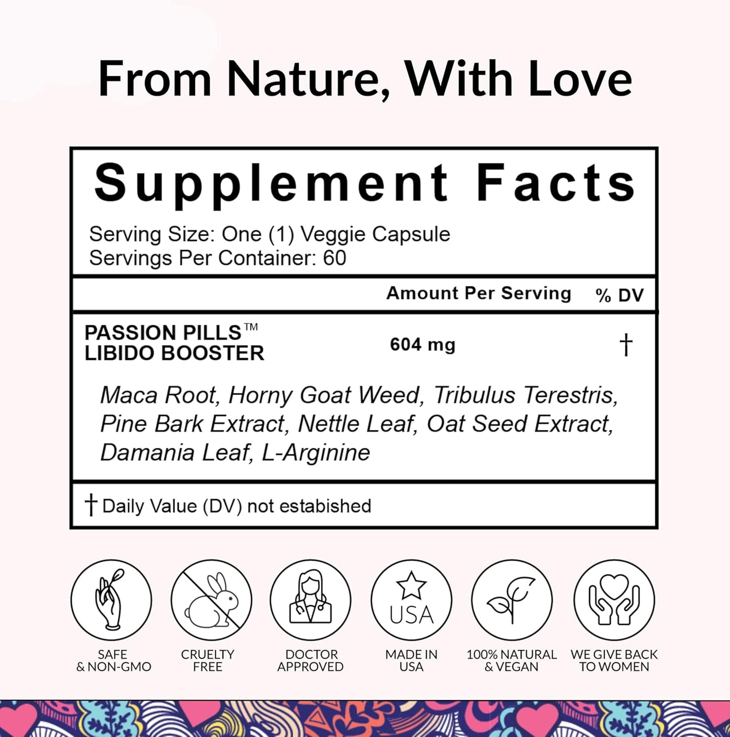 Women's Libido Enhancer Pills - Natural Energy Booster for Women - 60 Vegan Capsules - Flower Power Passion Boost
