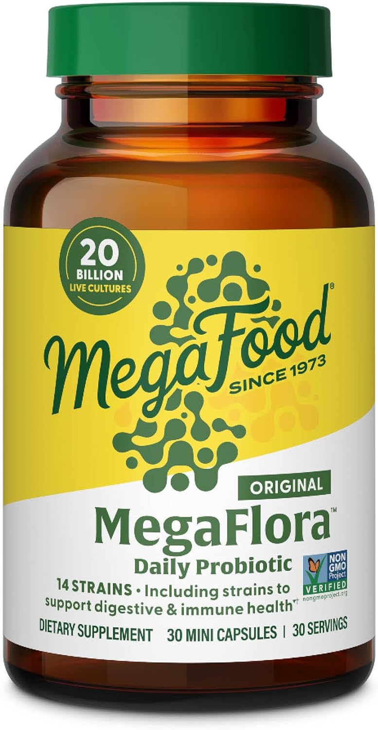 Women's MegaFood MegaFlora Probiotic - Digestive & Immune Support - 20 Billion CFU - 14 Strains - Non-GMO - 30 Mini Capsules