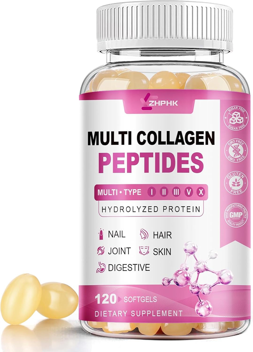 Women's Multi Collagen Peptides Softgels - 2000mg Complex with Hyaluronic Acid, Biotin, Vitamin C - Skin, Hair, Nail, Joint Support - 120 Count