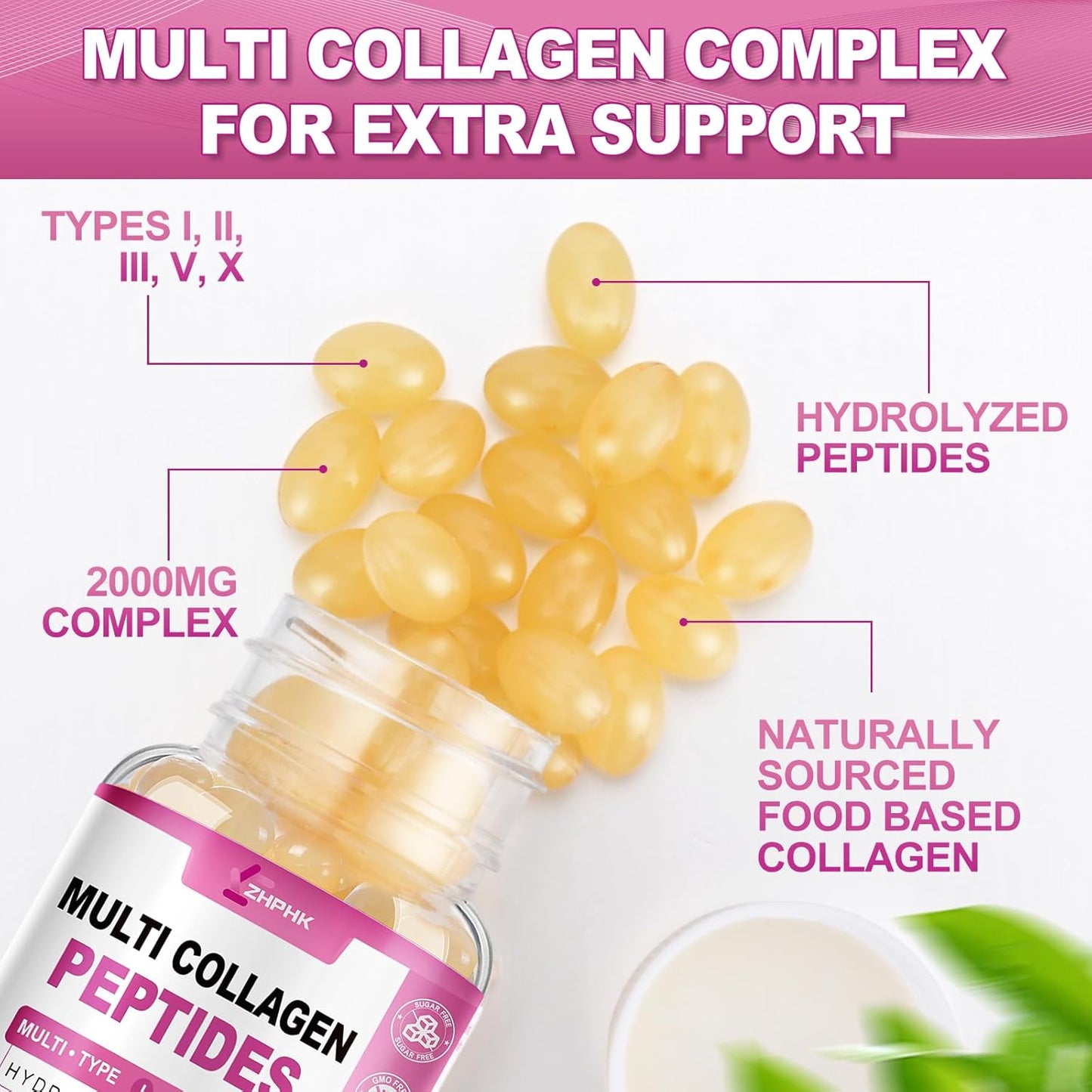 Women's Multi Collagen Peptides Softgels - 2000mg Complex with Hyaluronic Acid, Biotin, Vitamin C - Skin, Hair, Nail, Joint Support - 120 Count