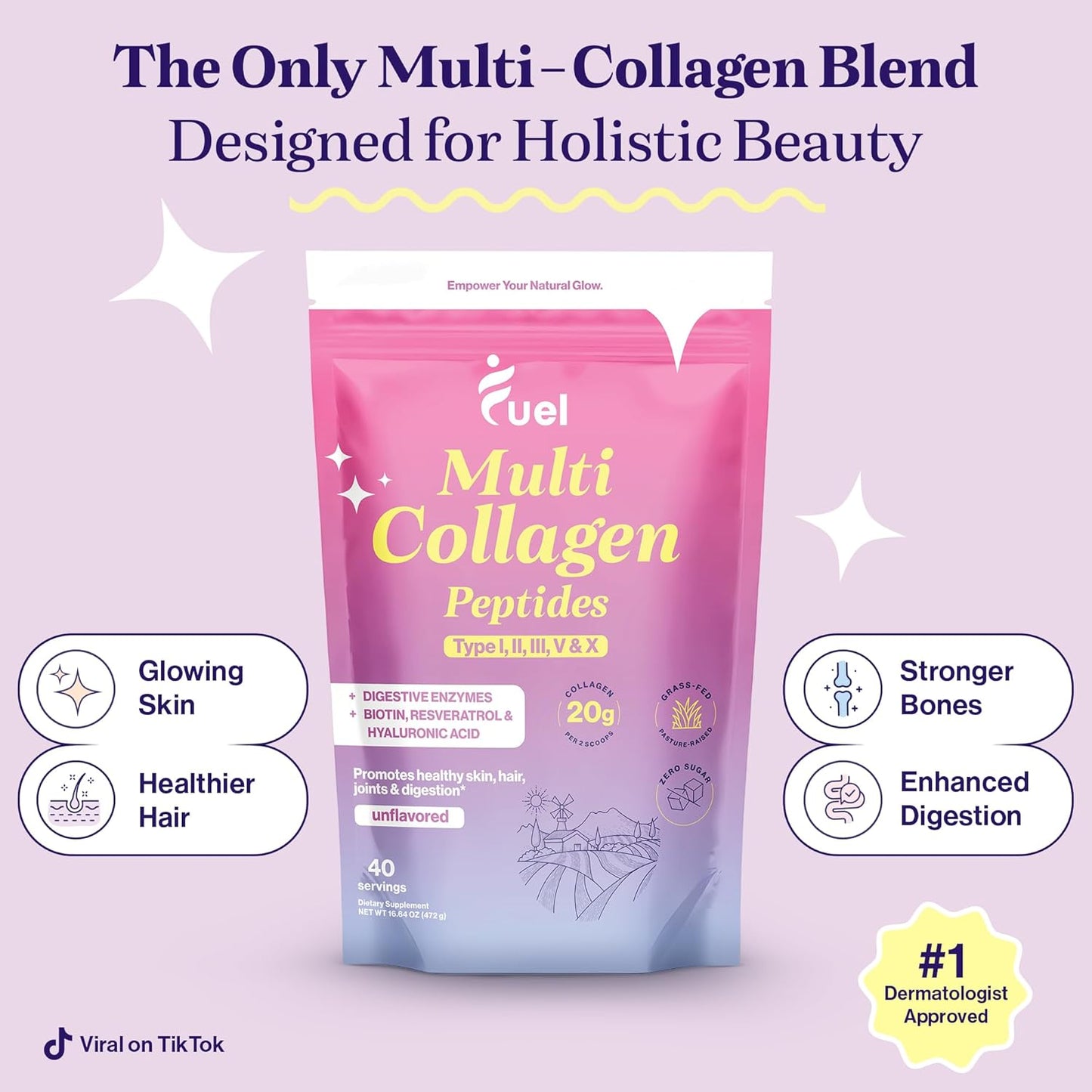 Women's Multi Collagen Protein Powder with Resveratrol Extract - Hydrolyzed Peptides for Skin, Hair, and Nails - Hyaluronic Acid & Biotin - Unflavored