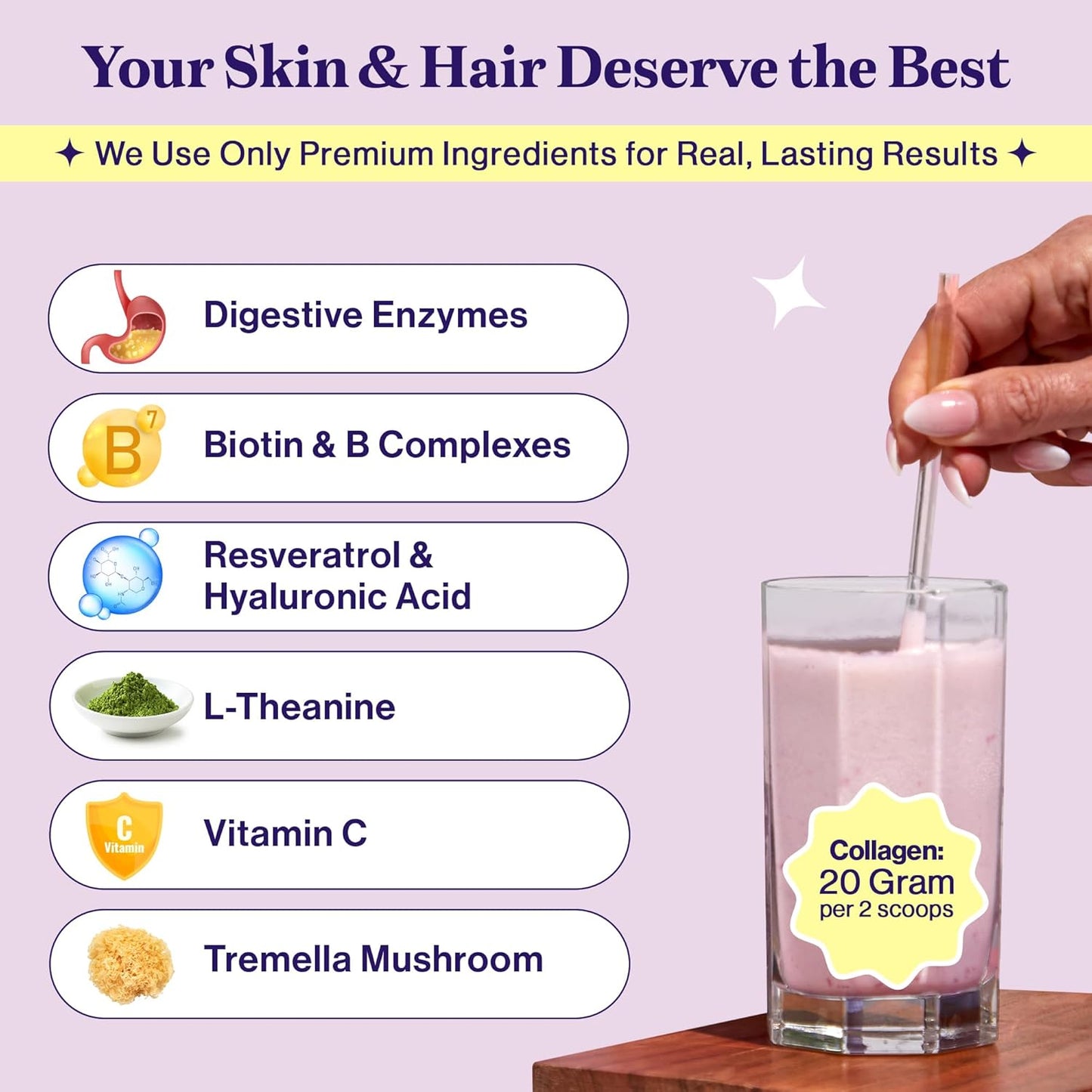 Women's Multi Collagen Protein Powder with Resveratrol Extract - Hydrolyzed Peptides for Skin, Hair, and Nails - Hyaluronic Acid & Biotin - Unflavored