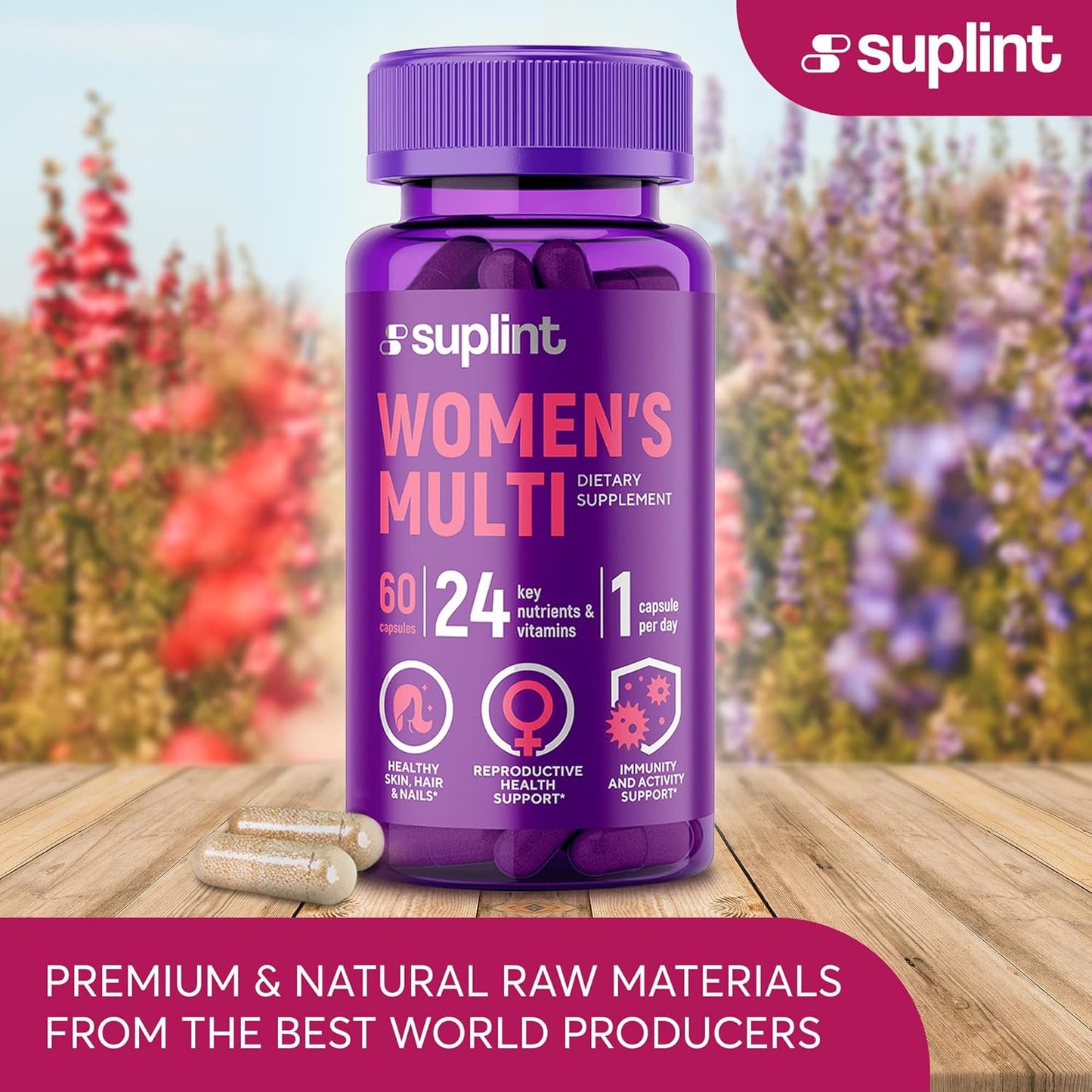 Women's Multivitamin Supplement with Vitamin A, C, D, E, B12, Zinc | Hair, Skin, Nail Health | Reproductive, Activity, Immune Support | 60 Capsules