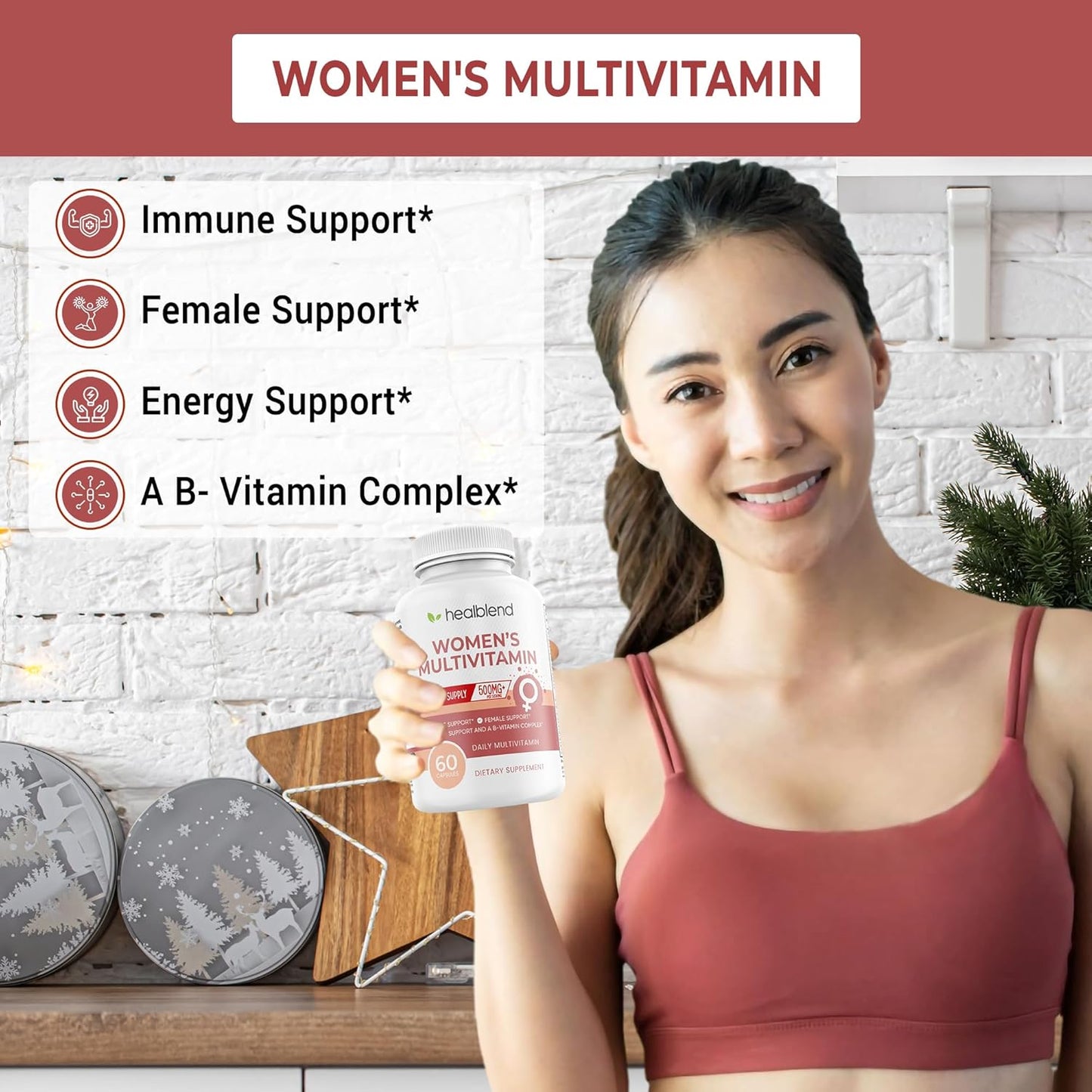 Women's Multivitamin with Biotin - Iron-Free Formula for General Health, Energy, and Immunity - 60 Capsules by Healblend