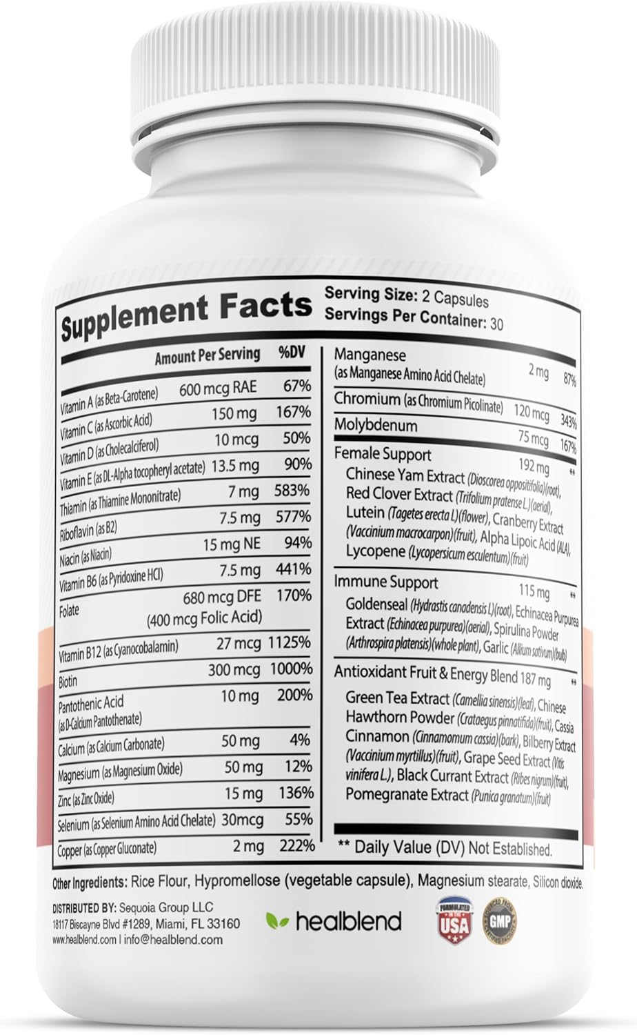 Women's Multivitamin with Biotin - Iron-Free Formula for General Health, Energy, and Immunity - 60 Capsules by Healblend
