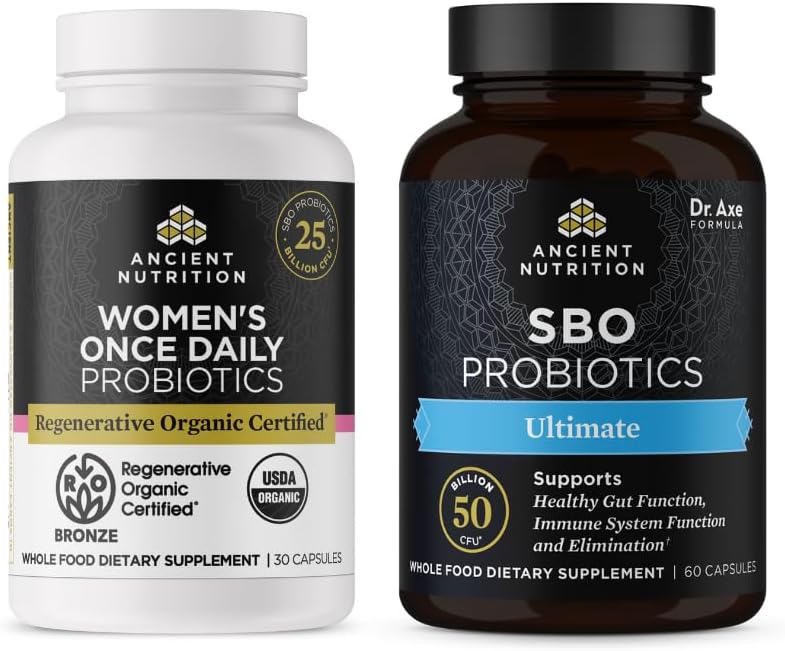 Women's Once Daily Probiotics + Ultimate SBO Probiotics Bundle, 90 Count - Ancient Nutrition Regenerative Organic Certified