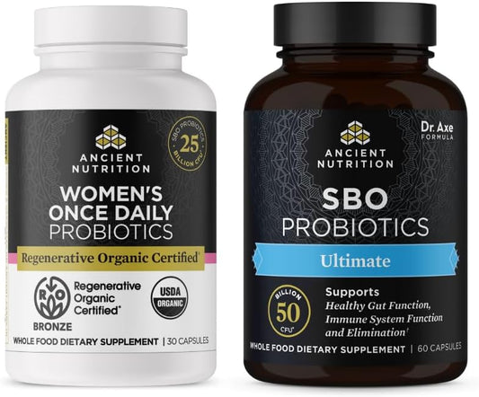 Women's Once Daily Probiotics + Ultimate SBO Probiotics Bundle, 90 Count - Ancient Nutrition Regenerative Organic Certified