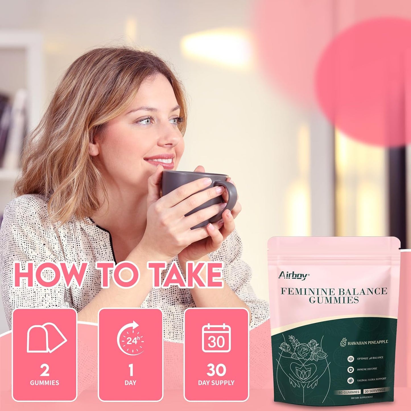 Women's Pineapple Immune Support Gummies for Vaginal Health - 60 Count