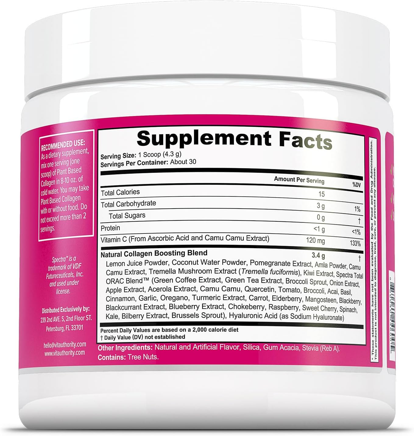 Women's Plant-Based Collagen Powder with Vegan Hair Skin Nails Vitamins - Hyaluronic Acid Supplement for Skin & Hair